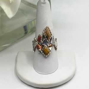 Carolyn Pollack Sterling Silver, Copper, Tigers Eye & Jasper Zig Zag Ring